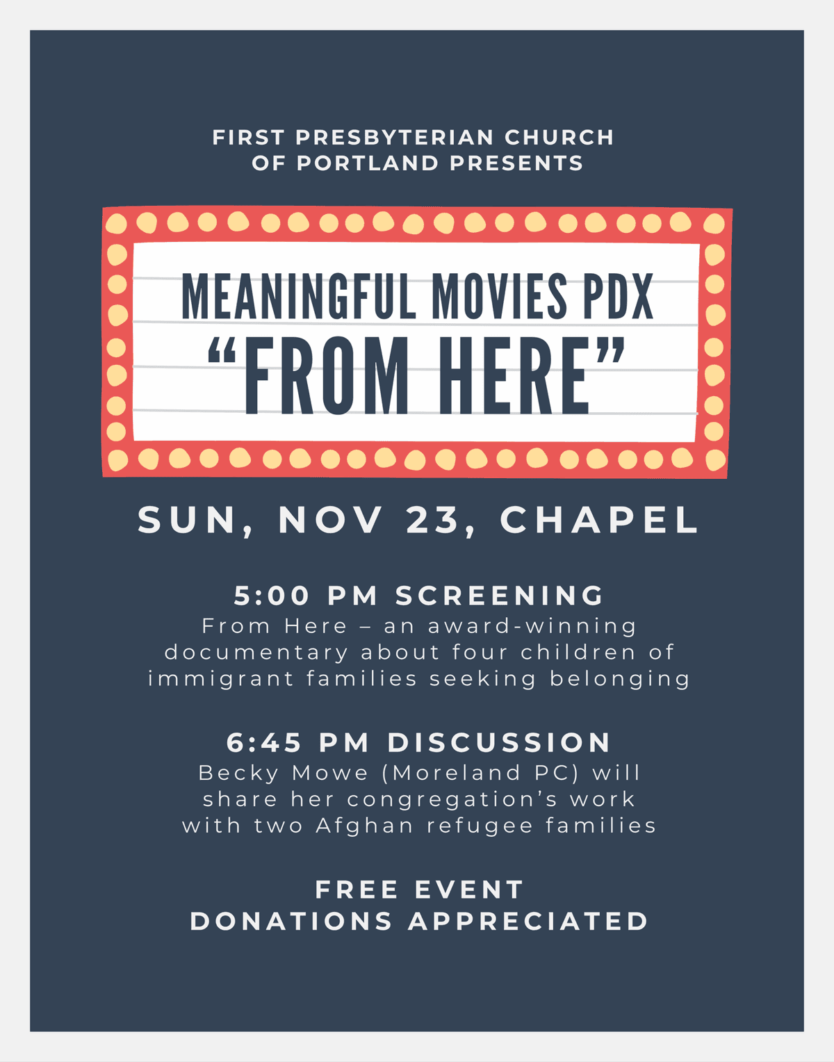 From Here Film Screening & Discussion, First Presbyterian Church of Portland, Oregon